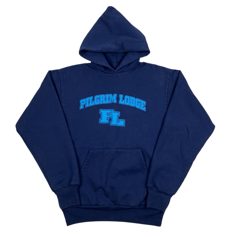 Vintage 80s 90s Blue Pilgrim Lodge Maine Hoodie Sweatshirt Windjammer USA Made